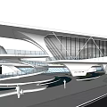 Modern Architectural Building With Streamlined Design Glass Facade Water Reflection And Surrounding Grassland