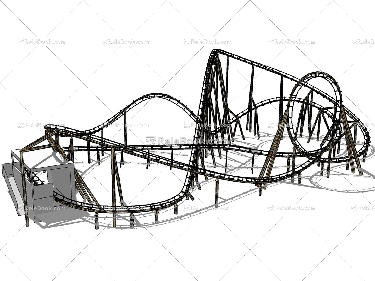 Modern roller coaster Ferris wheel 3d model