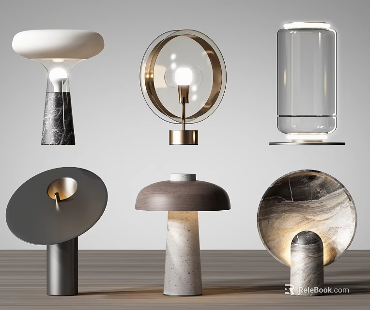 Modern Table Lamps With Diverse Designs Marble Bases And Metal Frames 3d model