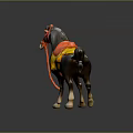 Detailed Toy Horse Figure With Gray Body Red Reins Yellow Saddle Black Tail White Hooves