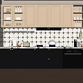 Modern Kitchen Interior Design With Black White Cabinets Tile Backsplash And Herringbone Wood Floor