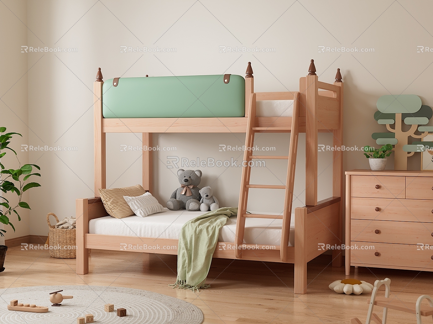 Solid Wood Children's Bunk Bed Home Bed Bed Cream Style Children's Room Furniture Children's Locker model