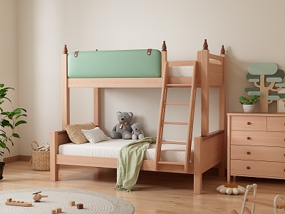 Solid Wood Children's Bunk Bed Home Bed Cream Style Children's Room Furniture Children's Locker model