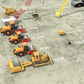 Industrial Equipment With Cranes Concrete Mixer Trucks Excavators Loaders and Road Rollers