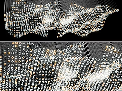 Modern Wave Design Chandelier With LED Bulbs And Gold White Accents For Interior Decoration 3d model