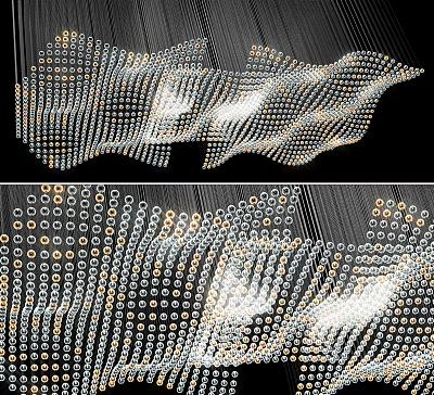 Modern Wave Design Chandelier With LED Bulbs And Gold White Accents For Interior Decoration 3d model