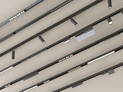 Modern Ceiling Track Lighting Design With Adjustable Downlights And Spotlights 3d model
