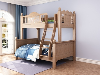 Modern Bed Children's Solid Wood Bunk Bed High and Low Bed Mother Bed 3d model