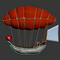Red Balloon Like Spacecraft With Boat Structure For Cosmic Exploration Mission