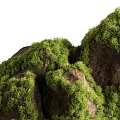 Natural Stone And Wood Decor Elements With Lush Green Moss Cover