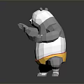 Low Poly Panda Character In Martial Arts Pose With Yellow Shorts On Reflective Surface