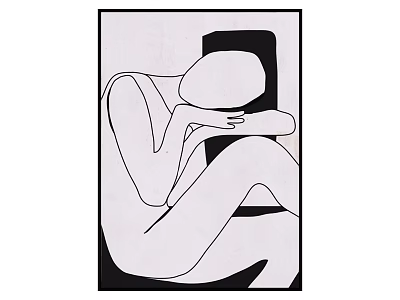 Abstract Black And White Line Drawing Of Curled Human Figure With Geometric Background 3d model