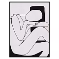 Abstract Black And White Line Drawing Of Curled Human Figure With Geometric Background
