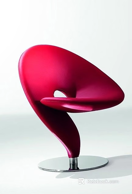 Red Leather Single Chair With Modern Sleek Design And Curved Structure 3d model 