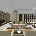 Modern Coffee Shop Interior Design With Wooden Decor Hanging Lights And Green Chairs