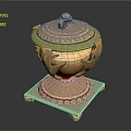 Ornate Golden Sculpture Carving With Intricate Details Decorative Lid And Square Base