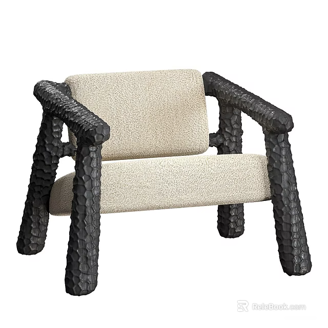 Modern Accent Chair with Beige Upholstery and Black Textured Arms and Legs 3d model 