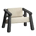 Modern Accent Chair with Beige Upholstery and Black Textured Arms and Legs