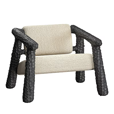 Modern Accent Chair with Beige Upholstery and Black Textured Arms and Legs 3d model