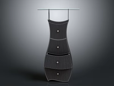 Modern Black Storage Cabinet With Top Hanging Rod And Multiple Drawers Design 3d model