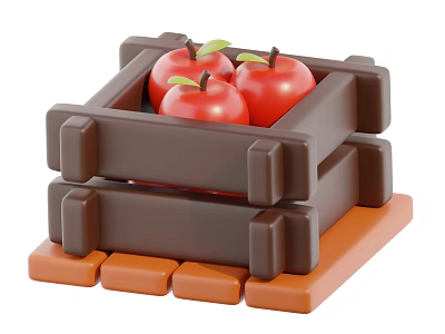 Fresh Red Apples in Stacked Wooden Crate on Brick Like Base 3d model