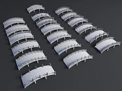 White Landscape Bridge Models with Modern Design Arranged in Multiple Rows 3d model