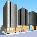 Modern Office Towers With Glass Curtain Walls And Brown Base Structure
