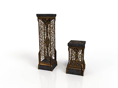 Pair Of Classic Decorative Pedestals With Intricate Openwork Design And Dark Bases 3d model