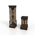 Pair Of Classic Decorative Pedestals With Intricate Openwork Design And Dark Bases