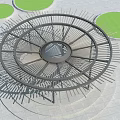 Modern Circular Pergola With Radiating Slats Supporting Columns And Stepped Base 3d model