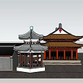 Traditional Ancient Chinese Architecture with Classic Roof Red Pillars and Yellow Walls