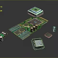 Green Circuit Board With Electronic Components And Chips For Electronic Appliances 3d model