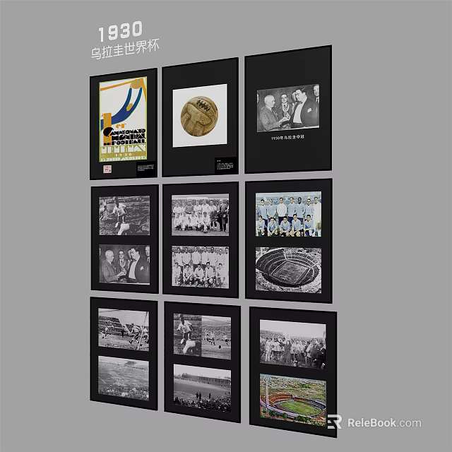 Gallery Wall Featuring Framed Photos Medal And Historical Memories 3d model 