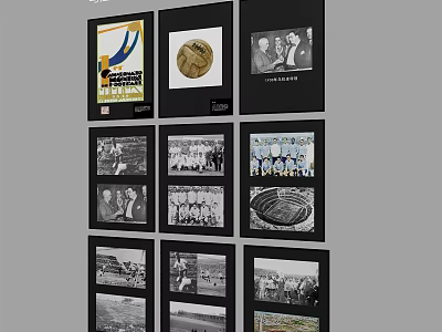 Gallery Wall Featuring Framed Photos Medal And Historical Memories 3d model
