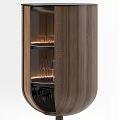 Elegant Modern Wine Cabinet Interior With Walnut Wood Frame Glass Holder And LED Lighting