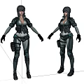 Game Movie Female Characters in Tactical Gray Black Combat Suits with Short Hair and Gear