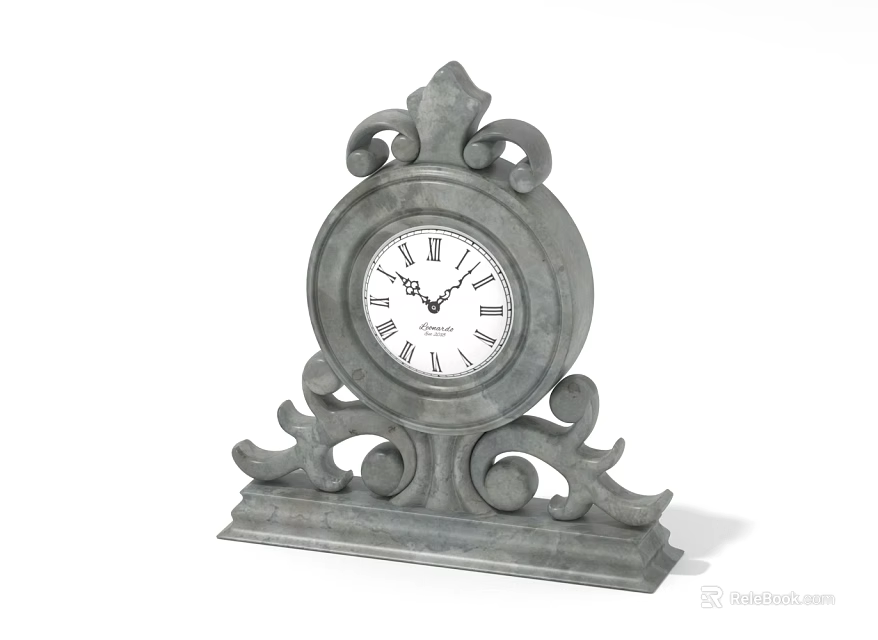 Mantel Clock In Gray With Ornate Design White Dial And Roman Numerals 3d model 
