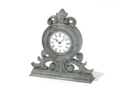 Mantel Clock In Gray With Ornate Design White Dial And Roman Numerals 3d model