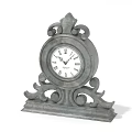 Mantel Clock In Gray With Ornate Design White Dial And Roman Numerals