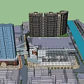 Urban Commercial Complex With High Rise Towers Shopping Mall Central Plaza And Glass Structure