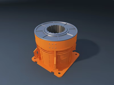 Orange Cylindrical Mechanical Component With Square Base Gray Top Cover And Central Hole 3d model