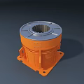 Orange Cylindrical Mechanical Component With Square Base Gray Top Cover And Central Hole