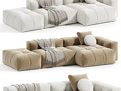Modern Cozy Sectional Sofa with Plush Pillows Soft Blanket and Neutral Tones 3d model