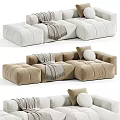 Modern Cozy Sectional Sofa with Plush Pillows Soft Blanket and Neutral Tones 3d model