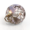 Metallic Globe Sculpture With Wireframe Design And Hexagonal Geometric Component