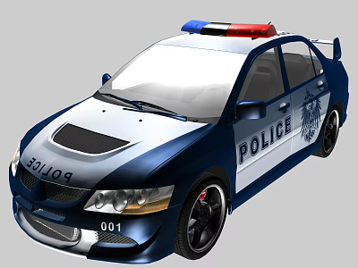Blue And White Police Function Vehicle With Red Blue Lights And Police Logo 3d model