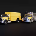 Two Utility Vehicles Including Yellow Box Truck And Silver Tank Truck