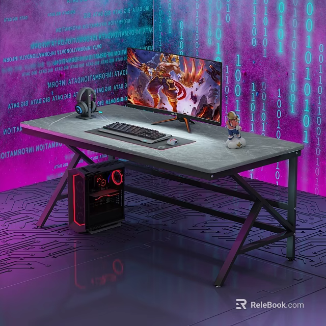 Futuristic Ergonomic Gaming Desk And Chair Set With RGB Lighting Computer Monitor And Gaming Accessories 3d model 