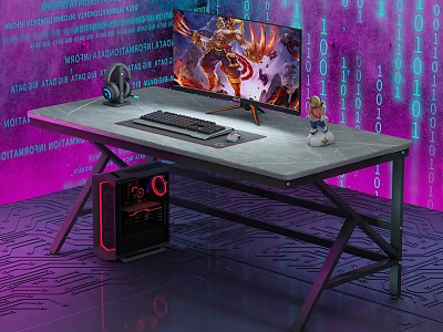 Futuristic Ergonomic Gaming Desk And Chair Set With RGB Lighting Computer Monitor And Gaming Accessories 3d model