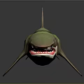 Cartoon Shark 3D Model With Open Mouth Sharp Teeth And Green Gray Body Red Accents